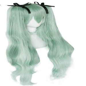Details over Vocaloid Hatsune Miku dubbele groene paardenstaarten synthetische cosplay pruik voor dames2776