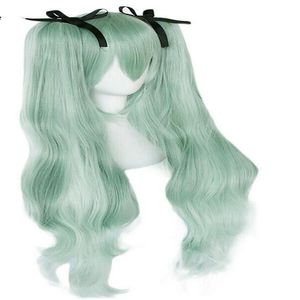 Details over Vocaloid Hatsune Miku dubbele groene paardenstaarten synthetische cosplay pruik voor dames275H