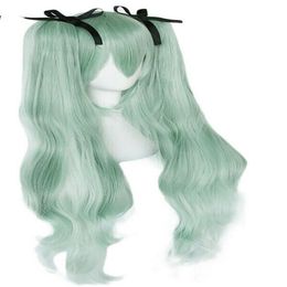 Détails sur Vocaloid IATSUNE MIKU Double queue de cheval verte perruque de Cosplay synthétique pour femmes249i