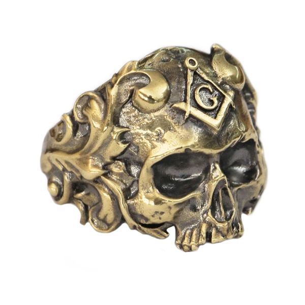 Detalles Brass Masonic Skull Ring BR116 US Tamaño 7 ~ 15 240508