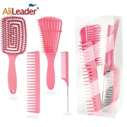Brosse démêlante 4 pièces ensemble de brosse à cheveux pour Afro bouclés cheveux longs noeuds démêlant facile à nettoyer outils de coiffure de soins capillaires 240226