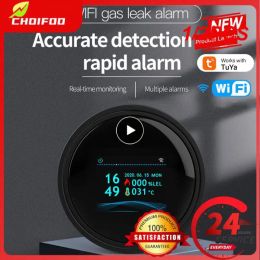 Detector 1/2pcs Smart Gaslak Detector Tuya WiFi Smart Natural Gas Alarm Sensor LED Digital Gas Smoke Alarm werkt met SmartLife