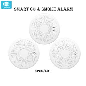 Détecteur 3pcs Tuya Smart Smoke Carbone Monoxyde Detecteur 2 en 1 Alarme de sécurité incendie à haute sensibilité CO Capteur avertissement 85 dB Big Sons