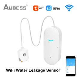 Detector Aubess Tuya WiFi Waterleksensor Smart Home Water Lekkage Detector overstromingswaarschuwing overloop beveiligingsbescherming via slimme leven