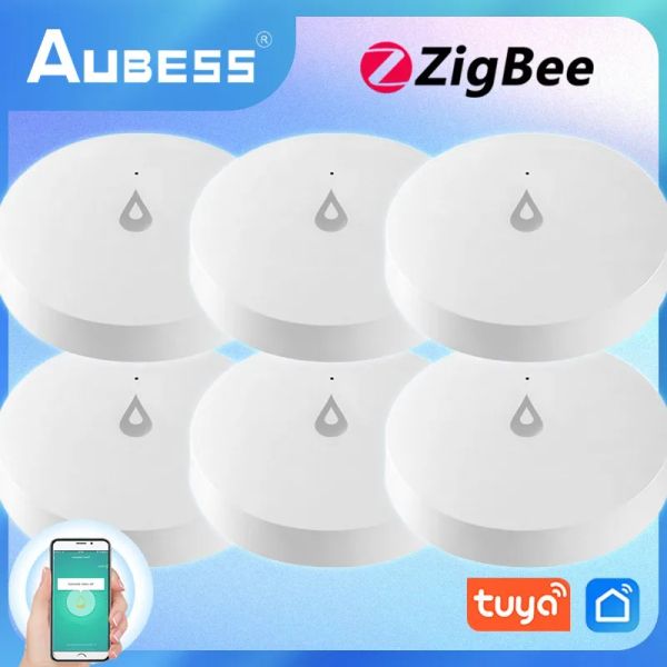 Detector Aubess Zigbee Sensor de fuga de agua Tuya Smart Home Nivel de agua Detector Smart Life Protección de seguridad contra fugas de agua