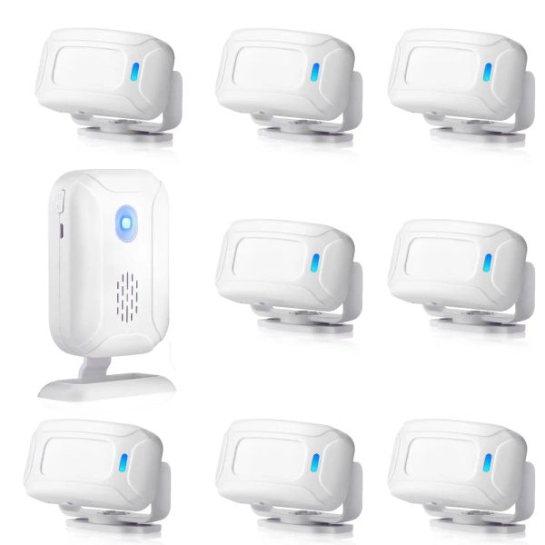 Detector Comercial Bienvenido Casa Inalámbrica Seguridad para el hogar 8pcs Sensor de movimiento infrarrojo+1pc Detector de entrada de la puerta del kit de alarma