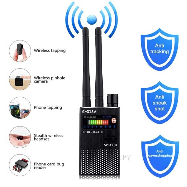 Détecteur Double antenne RF Signal Detecteur pour caméra cachée Écoute audio sans fil GPS GSM Device Finder Antipy Scanner