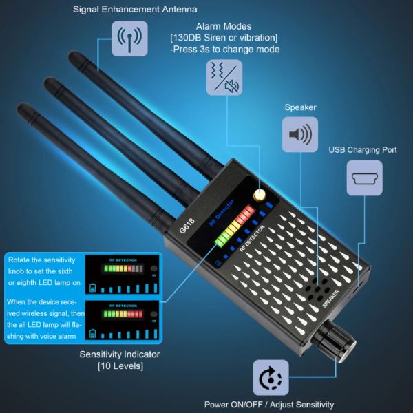 Detector G618 Anti Spy RF CDMA Finder para GSM Bug GPS Tracker Cámara inalámbrica Evesdropping