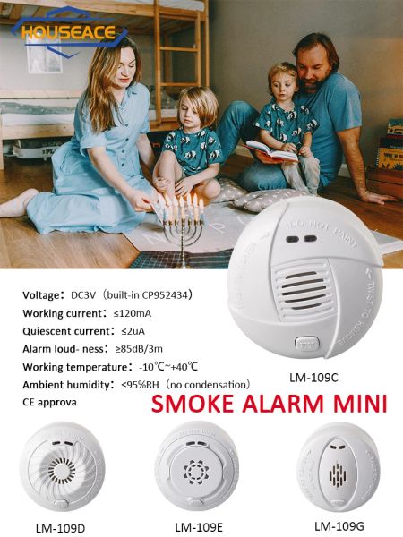 Detector Houseace Smart Smoke Mini Security Home Use Alarma Oneclick Mute Batería Operada Estable 10 años Life White Mini Detector LM109