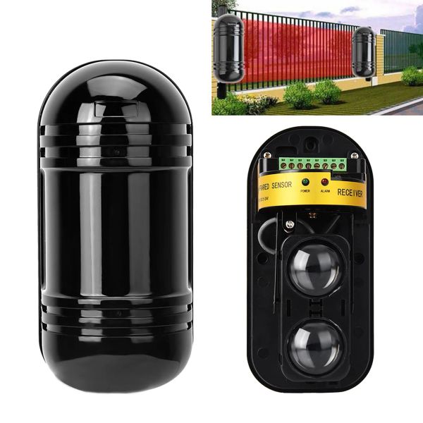 Detector Barrera de haz invisible Detección activa Sensor infrarrojo de pulso digital Alarma IR de 100 m Alarma infrarroja (negro)