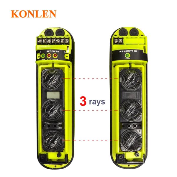 Detector Konlen 3 haces infrarrojos Sensor perimetral exterior con cable Detector de barrera activa IR de 250 metros Alarma contra intrusos desde pared y puerta