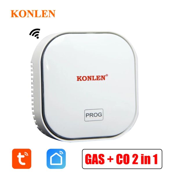 Détecteur Konlen Tuya Smart Life Gas de gaz naturel Co fuite de carbone monoxyde Detecteur Wifi CH4 FEUILLE COMBUSTIBLE Méthane Capteur d'alarme de charbon de charbon