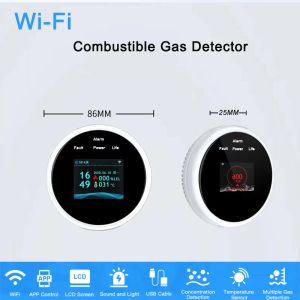 Détecteur LCD Affichage du détecteur de sécurité incendie Tuya Capteur de fuite de gaz Wifi LPG CH4 Alarme construite dans la sirène Application Rappel Contrôle Home Safety Smart