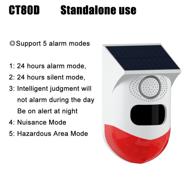 Detector Solar Pir Alarma infrarroja Sistema inalámbrico Siren Siren Strobe Strobe Singrrobe evitar que las mascotas perturben las mascotas