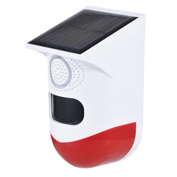 Detector del sensor de movimiento solar alarma al aire libre Alarma solar de 120dB Luces estroboscópicas de sirena Sound Alarma de seguridad Distanc Distanc