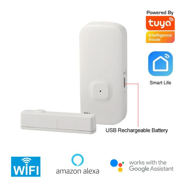 Detector Tuya 2.4g Sensor de contacto de Wifi Contacto Wireless Magnético Magnet Detector Magnet Alarma abierta Smart Life Alexa Google