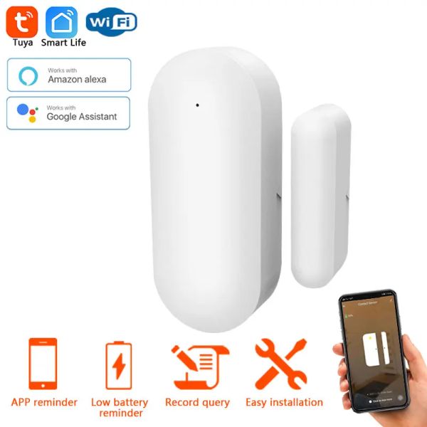 Detector Tuya Smart Life Sensor de la puerta Wifi Puerta abierta / cerrada Detectores APLICACIÓN DE ALMA DE ALMA DE ALMA COMPLEZA Funcione con Google Home Alexa