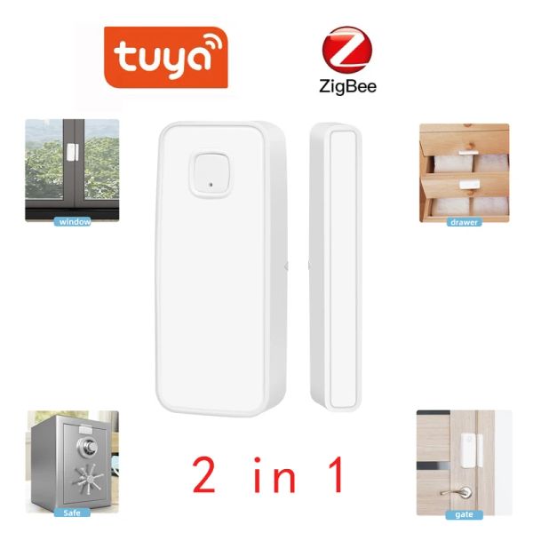 Detector Tuya Smart Zigbee Sensor de puerta Ventana inalámbrica Detector abierto y cerrado Notificación de aplicación Alerta Alarma de seguridad Sensor de vibración 2 en 1