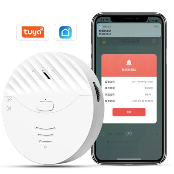 Détecteur Tuya WiFi Door Window Alarm fonctionne avec Smart Life Vibration Capteurs Alarme 130db Sound Sound Remote Control Security Protection