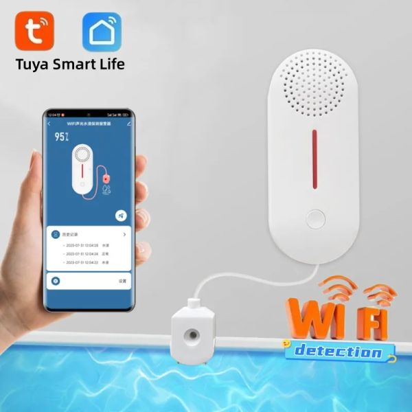 Detector Tuya WiFi Smart Smart Water Fuge Sensor de agua Desbordamiento de agua Detector de seguridad Sistema de alarma de sonido Sensor de fuga de inundación Monitor remoto