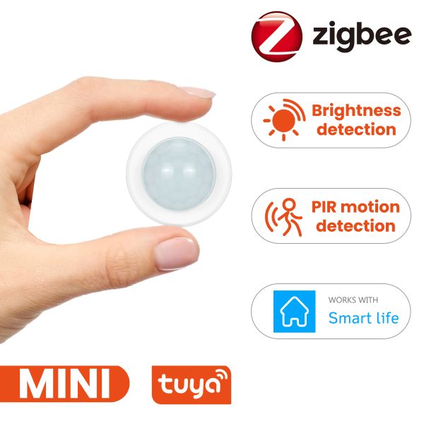 Détecteur Tuya Zigbee Mini Pir Motion Motion Human Body Infrared Alarm Detecteur avec lux Luminness Luminance Capteur Smart Home Security