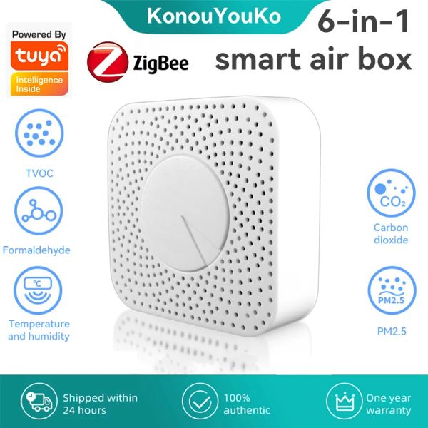 Detector Tuya Zigbee Smart Home Air Quality Monitor CO2 Medidor HCHO PM2.5 TVOC Temperatura de gas Temperatura Sensor de humedad Alarma SmartLife