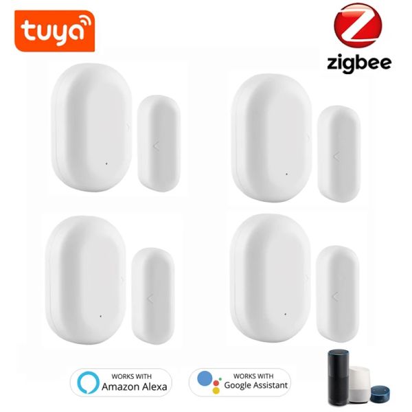 Detector Tuya ZigBee, Sensor inteligente para puerta y ventana, sistema de alarma de seguridad para el hogar, Control por voz, funciona con el asistente de Google Alexa