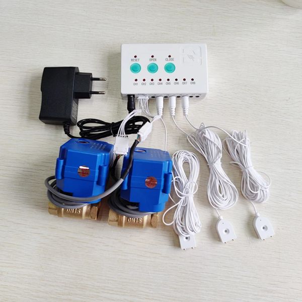 Détecteur Détecteur d'alarme de fuite d'eau avec 2PCS DN15 Smart Valve 3PCS 6Mètres Capteur d'eau contre le débordement pour la sécurité de la maison