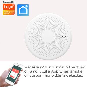 Détecteur wifi tuya smart life capteur de fumée photoélectrique co carbone monoxyde détecteur 2in1 alarme d'incendie 85 dB indicateur de LED sans besoin