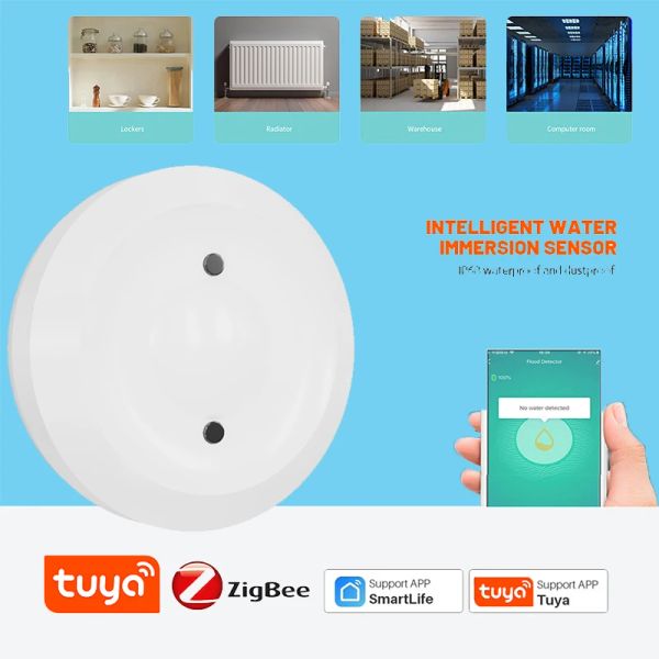 Detector Zigbee Tuya Fugas de agua Control remoto Sensor de inundación Tanque de agua Conectante de agua de enlace de agua de agua a través de Smart Life