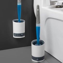 Detergent Refilleerbare toiletborstelset Wall gemonteerd met houder Silicone TPR-borstel voor hoekreinigingsgereedschap Badkameraccessoires 240416