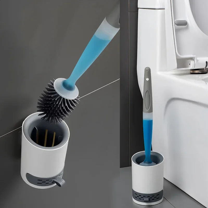 Detergent Refillable Toilet Brush Set WallMounted with Holder Silicone TPR for Corner Cleaning Tools Bathroom Accessories 240306