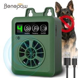 Deterrents Benepaw Safe Ultrasonic Dog Larca Deterrente USB Recargable 4 Ajustable Nivel impermeable Dispositivo anti jarking de hasta 15 m