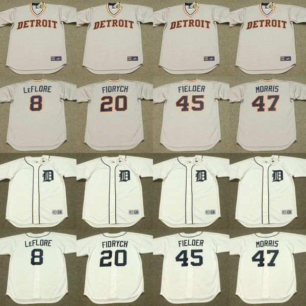 Detroit 8 RON Leflore 20 MARK FIDRYCH 7 TOM VERYZER 45 CECIL FIELDER 47 ACK MORRIS Maillot de baseball Ed