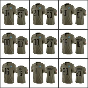 Detroit''Lions''Men 1 Jeff Okudah 16 Jared Goff 25 Will Harris Mujeres Jóvenes Olive Custom Salute To Service Limited Jersey