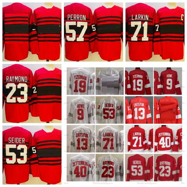 Detroit''Red''Wings''2022 Camisetas de hockey retro inversas 71 Dylan Larkin 23 Lucas Raymond 53 Moritz Seider 57 David Perron 40 Henrik Zetterberg