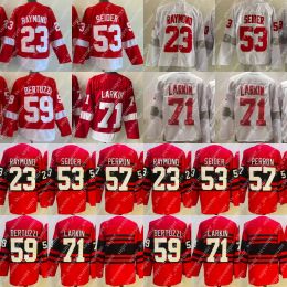 Detroit''Red''Wings''71 Dylan Larkin Jersey rojo Lucas Raymond Moritz Seider David Perron Tyler Bertuzzi Camisetas de hockey cosidas en blanco