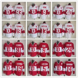 Detroit Red Wings Vintage versie Jerseys 19 YZERMAN 40 ZETTERBERG 13 DATSYUK 5 LIDSTROM 24 CHELIOS 9 HOWE 31 JOSEPH Hockey Jersey 2727 7318
