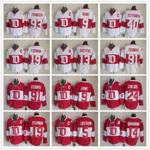 Detroit Red Wings Versión vintage Jerseys 19 YZERMAN 40 ZETTERBERG 13 DATSYUK 5 LIDSTROM 24 CHELIOS 9 HOWE 31 JOSEPH Jersey de hockey 4781