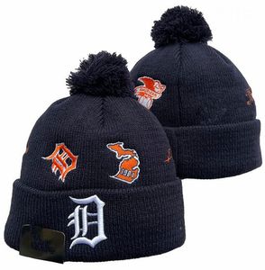 Detroits Tigers Mutsen Colorado Beanie Cap Wol Warm Sport Gebreide muts Honkbal Noord-Amerikaans team Gestreept Zijlijn USA College Cuffed Pom Hats Heren Dames