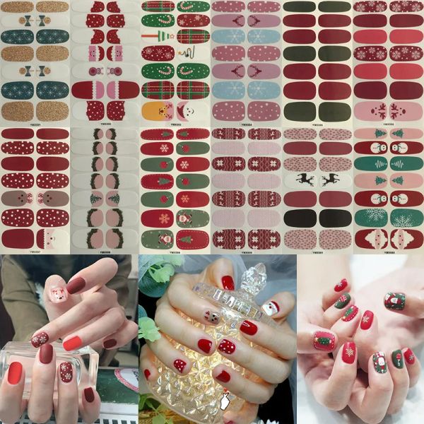 Dispositivo 12 hojas pegatinas de uñas conjunto colorido copo de nieve alces