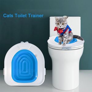 Dispositivo Kit de adiestramiento de baños para gatos, caja de arena para cachorros, estera para residuos de gatos, entrenador de inodoro para gatos, inodoro, limpieza de mascotas, arena para adiestramiento de gatos Kwitter