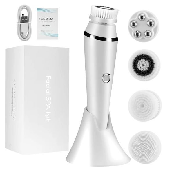 Appareil électrique 4 en 1, brosse nettoyante pour le visage, sonique, exfoliant les points noirs, en Silicone, nettoyant pour le visage, raffermissement de la peau, masseur, soins de la peau à domicile