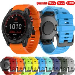 Dispositifs 26 20 22 mm Band pour Garmin Fenix 6x 6 6s Pro 5 3 Sigle de silicone souple pour Fenix 7 7x 5X 5S Plus Bracelet Smartwatch à libération rapide