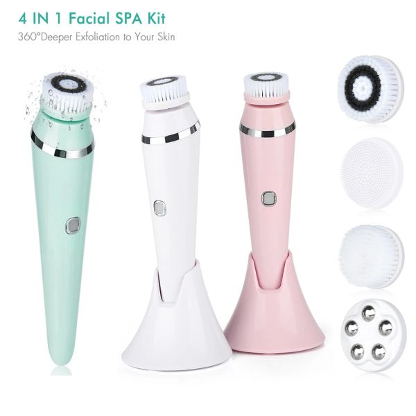 Appareils 4 en 1 brosse de nettoyage du visage rechargeable électrique étanche Spin lavage exfoliant visage gommage nettoyant Kit Machine de soins de la peau