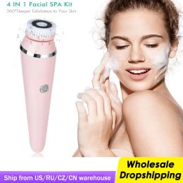 Dispositivos Cepillo de limpieza facial eléctrico con 4 cabezales de cepillo de limpieza facial Dispositivo de limpieza facial inalámbrico impermeable 3 modos Cuidado de la piel