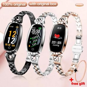 Apparaten H8 Smart Watch Sport Hartslagmonitor IP67 Watervrije fitness Bracelet Girl Women Sport Watche smartwatch metal voor Android iOS