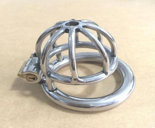 Dispositifs mâle petit serrure en acier inoxydable ceinture en métal Cage pour hommes avec des anneaux de pénis incurvé7384097