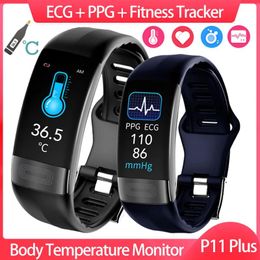 Appareils P11 Plus montre intelligente hommes Fitness Bracelet bande intelligente ECG PPG SpO2 femmes Smartwatch température corporelle pression artérielle P11 bracelet