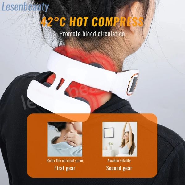 Appareils portables 6 têtes Smart électrique cou dos masseur d'impulsion cervicale détendre la douleur électrique compresse chaude impulsion instrument de soin du cou